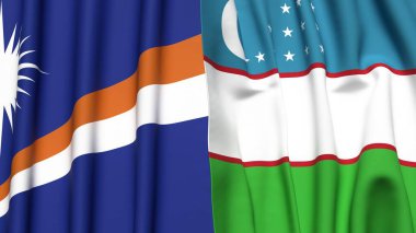 Marshall Adaları ve UZBEKISTAN bayrakları gerçekçi kumaş dokusuyla