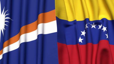 Marshall Adaları ve Venezuela 'nın gerçekçi kumaş dokusuyla bayrakları