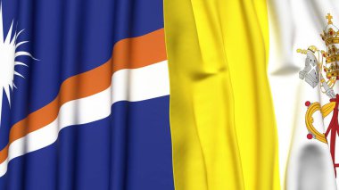 Marshall Adaları ve VATİKAN bayrakları gerçekçi kumaş dokusuna sahip