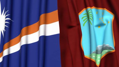 Marshall Adaları ve Batı Hint Adaları bayrakları gerçekçi kumaş dokusuyla