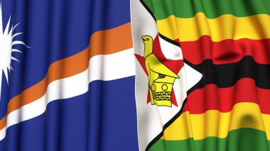 Marshall Adaları ve ZIMBABWE 'nin gerçekçi kumaş dokusuyla bayrakları