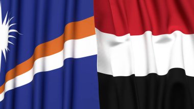 Marshall Adalarının bayrakları ve gerçekçi kumaş dokusuna sahip YEmen bayrakları