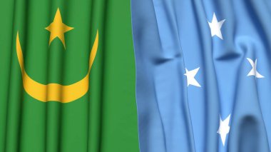 Gerçekçi kumaş dokusuna sahip MAURITANIA ve MICRONEZYA bayrakları