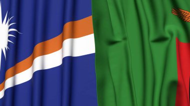 Marshall Adaları ve ZAMBIA 'nın gerçekçi kumaş dokusuyla bayrakları