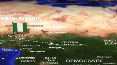 Abuja NIGERIA 'dan Auckland' a bayrak iğneleriyle uçuş