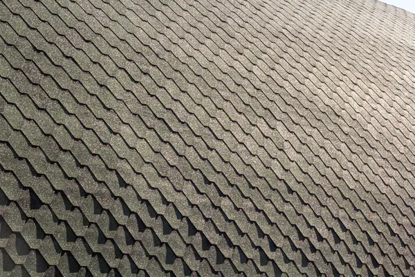 Çatı, ritmik ve tekrarlayan bir dizayn ile düzenlenmiş desenli bir kiremit deseni sergiliyor. Güneş ışığı, geometrik kesinliği vurgulayan ince bir parıltı ekler..