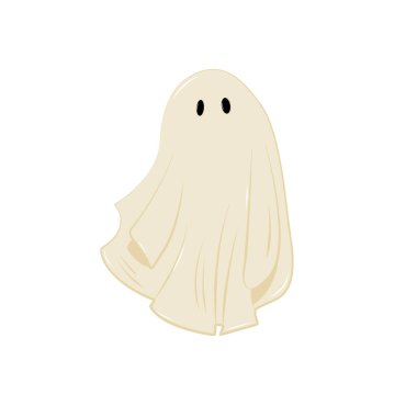 Şirin hayalet. Cadılar Bayramı, sonbahar konsepti. Kart, kartpostal ve kapak için izole çizimler. EPS 1