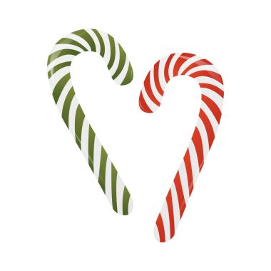 Noel şeker kamışları. Noel çubuğu. Geleneksel kırmızı, yeşil ve beyaz çizgili Xmas şekeri. Kart, kartpostal ve kapak için izole çizimler. EPS 1