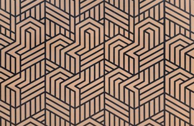 Modern Geometrik kabuk ve altıgen desen. Siyah ve Altın altıgen. Altıgen geometrik şeritler siyah ve altın renginde. Arkaplan için kusursuz doku.