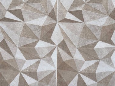 Rastgele geometrik şekilli duvar kiremitlerini kapatın. Geometrik desen kahverengi ve beyaz renk tonu pürüzsüz arkaplan dokusu.