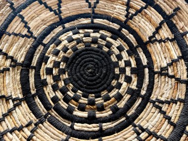 Random spiral rattan or wicker art and craft, round circle spiral synthetic rattan basket weave accessories or decoration on wall. clipart