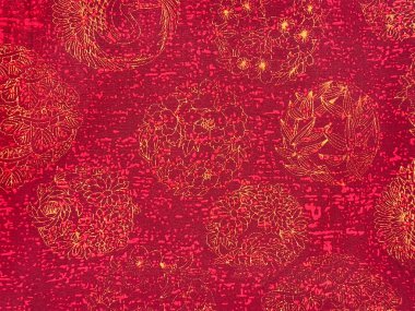 Rastgele soyut süs eşyası desenli kırmızı kumaş, toprak ve grunge desenli. Kusursuz kırmızı duvar kağıdı ve kumaş arkaplan dokusu.
