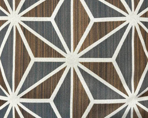 Dekoratif kumaşı soyut rastgele geometrik yıldız deseniyle kapatın, mavi, beyaz ve kahverengi turuncu renkte. Döşeme ve duvar kağıdı için uygun. Kusursuz geometrik arkaplan dokusu.