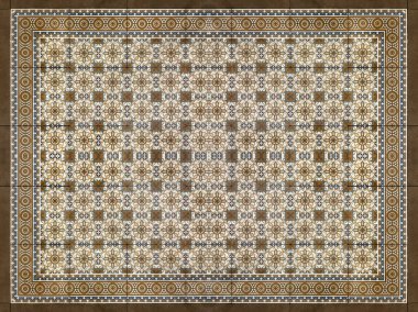 Rastgele çiçek, yıldız, süsleme, oyma ve diğer soyut desenlerdeki sömürge kalıpları. El yapımı koloni fayansları ya da kahverengi ve bej renkli eski miras fayansları. Kusursuz doku.