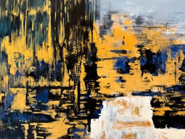 Rastgele seçilmiş mavi ve sarı boya renkleri rastgele sıçradı ve fırçalandı. Duvar kağıdı ve arka plan için uygun. Kusursuz arkaplan dokusu.