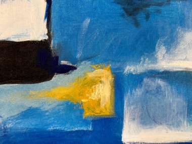 Rastgele soyut şekillerde resme yakın dur, mavi, beyaz ve sarı renkli. Sanat eseri ve sanat dekorasyonu için uygun. Kusursuz arkaplan dokusu