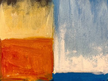 Rastgele soyut şekillerde resme yakın durun, mavi, beyaz, sarı ve turuncu renkli. Sanat eseri ve sanat dekorasyonu için uygun. Kusursuz arkaplan dokusu