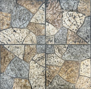 Rastgele renklendirilmiş düz kaldırım taşları kapatılıyor. Biraz grunge ve pislikle. Mavi, kahverengi ve bej rengi. Dış bahçe döşemesi için uygun. Kusursuz arkaplan dokusu