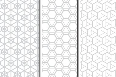Kusursuz desen koleksiyonu. Gri geometrik oryantal arkaplanlar.