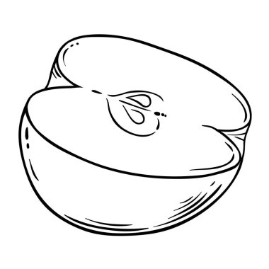 Apple Fruit Outline Illustration. Organik doğal besin maddeleri, vejetaryen diyet ürünleri. Tasarım veya dekorasyon için izole edilmiş vektör.