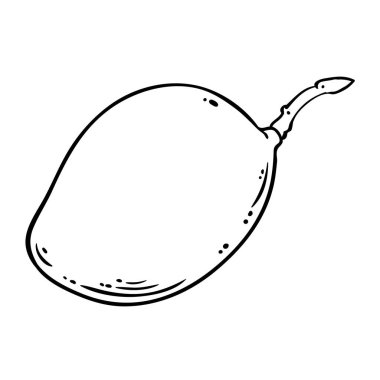 Mango Fruit Outline Illustration. Organik doğal besin maddeleri, vejetaryen diyet ürünleri. Tasarım veya dekorasyon için izole edilmiş vektör.