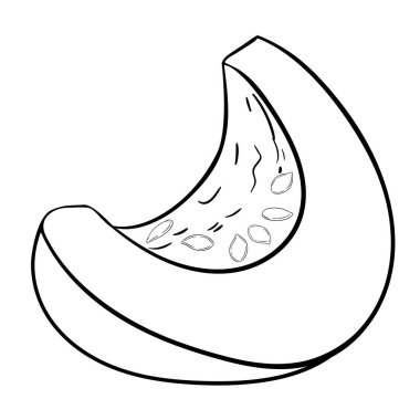 Balkabağı Fruits and Leaves Outline Illustration dergisi. Organik doğal besin maddeleri, vejetaryen diyet ürünleri. Tasarım veya dekorasyon için izole edilmiş vektör.