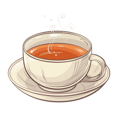 Kafeterya, Posterler, Afişler, Kartlar için Çay Vektörü Tasarım ve Dekorasyon için izole edildi. Bir kupa sıcak sıcak içecek. Aroma içeceği Renkli Ayrıntılı Resimler.