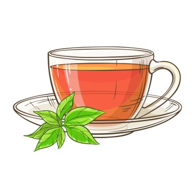 Kafeterya, Posterler, Afişler, Kartlar için Çay Vektörü Tasarım ve Dekorasyon için izole edildi. Bir kupa sıcak sıcak içecek. Aroma içeceği Renkli Ayrıntılı Resimler.