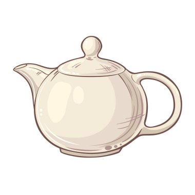 Çaydanlık Vektörü Kafeterya, Posterler, Afişler, Kartlar için Tasarım ve Dekorasyon için izole edildi. Bir kupa sıcak sıcak içecek. Aroma içeceği Renkli Ayrıntılı Resimler.