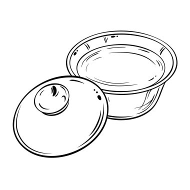 Gaiwan Vektörü Kafeterya, Posterler, Afişler, Kartlar için Tasarım ve Dekorasyon Çizimi İzole Etti.