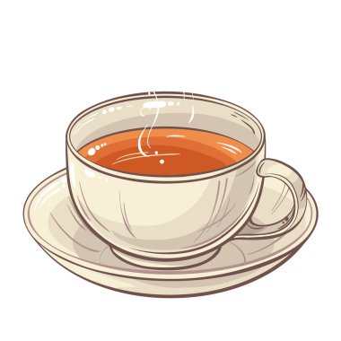 Kafeterya, Posterler, Afişler, Kartlar için Çay Vektörü Tasarım ve Dekorasyon için izole edildi. Bir kupa sıcak sıcak içecek. Aroma içeceği Renkli Ayrıntılı Resimler.