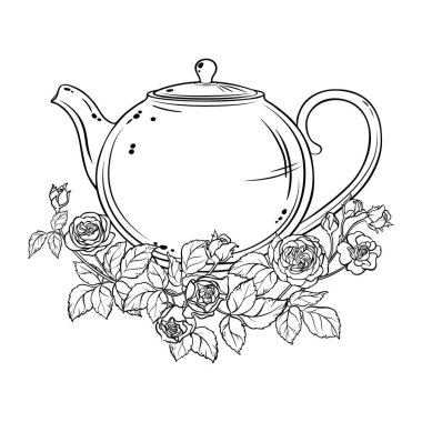 Kafeterya, Posterler, Afişler, Kartlar için Tasarım ve Dekorasyon için izole edilmiş Aroma İçecek Vektörü. Gül Çayı Özet Çizimi.