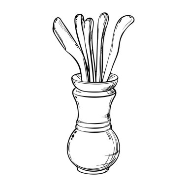 Çay Aletleri Ana Hatları. Tasarım veya dekorasyon için izole edilmiş vektör.