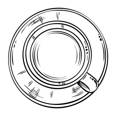 Kafeterya, Posterler, Afişler, Kartlar için Çay Vektörü Tasarım ve Dekorasyon için izole edildi. Bir kupa sıcak sıcak içecek. Aroma içeceği Taslak Çizimi.