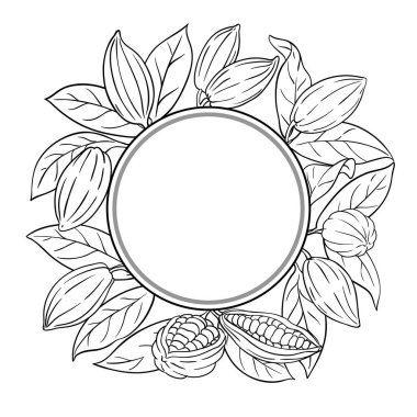 Ceviz ve Yapraklar Yuvarlak Çerçeveli Kakao Şubesi. Tasarım veya dekorasyon için izole edilmiş vektör.