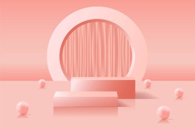 Pembe Reklam Podyumu, 3 boyutlu gerçekçi vektör illüstrasyonu yakın plan