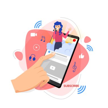 Akıllı telefon, video günlüğü konsepti, düz tasarım vektör illüstrasyonunu kullanarak yakın plan