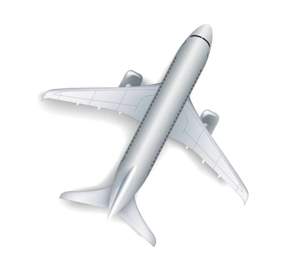 Big Flying Airplane Bílém Pozadí Realistické Vektorové Ilustrace Zblízka — Stockový vektor