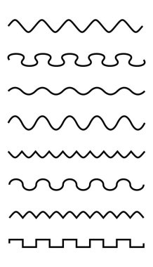 Farklı dalga çizgileri kümesi, ince çizgi tasarım vektör çizimi