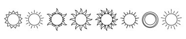 Güneş Dekorasyon çizgisi şekilleri, ince çizgi tasarım vektör çizimi, izole edilmiş