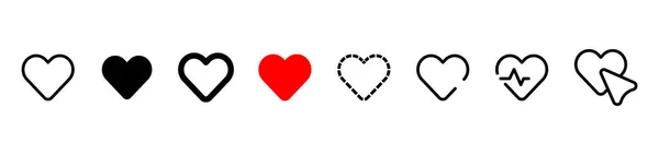 Set Love Heart Line Shapes Thin Line Design Vector Illustration — Stock Vector