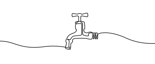 連続ライン 薄いライン設計ベクターのイラストによる水タップのデッサン 隔離される — ストックベクタ