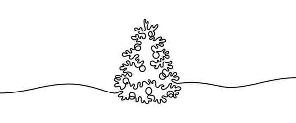 Weihnachtsbaum Form Zeichnung Durch Durchgehende Linie Dünne Linie Design Vektor — Stockvektor