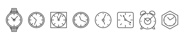 Conjunto Formas Linha Relógios Ilustração Vetor Design Linha Fina Isolado —  Vetores de Stock