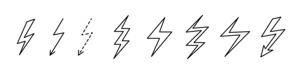 Σύνολο Ενεργειακών Γραμμών Lightning Σχήματα Λεπτή Γραμμή Σχεδιασμού Διανυσματική Απεικόνιση — Διανυσματικό Αρχείο