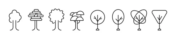 Conjunto Formas Linha Árvore Ilustração Vetorial Design Linha Fina Isolado —  Vetores de Stock