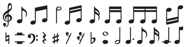 Набір Всіх Символів Нот Музики Плоский Дизайн Векторні Ілюстрації Білий — стоковий вектор