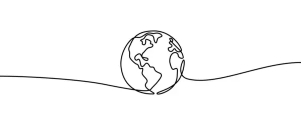 Dünya Gezegeni Şekli Sürekli Çizim Çizimi Ince Çizgi Tasarım Vektör Vektör Grafikler