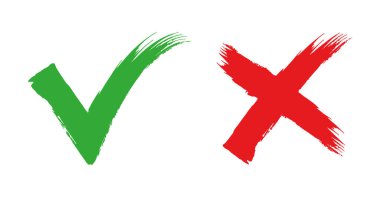 Uygulamalar ve web için kontrol işaretleri ve kırmızı haç içeren simgeler kümesi, düz tasarım vektör çizimi