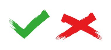 Uygulamalar ve web için kontrol işaretleri ve kırmızı haç içeren simgeler kümesi, düz tasarım vektör çizimi